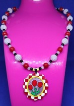 Colorblock Y2K Tulip Necklace (OOAK) Red Multi 17&quot;-19&quot; - £4.74 GBP