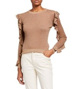 MSRP $298 Joie Gold Metallic Rib-Knit Ruffle Sweater Gold Size XS NWOT - $97.58 CAD