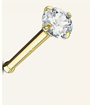 14K Yellow Gold Nose Round CZ Nose Piercing Stud - $34.95