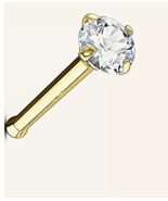 14K Yellow Gold Nose Round CZ Nose Piercing Stud - €30,35 EUR