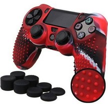 Fits PS4 Controller Silicone Grip Cover Red + (8) Multi Thumb Caps - $12.67 CAD