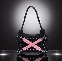 Punk Rivet Crossbody Bag – Black &amp; Pink Studded Shoulder Purse for Women - $48.84 CAD