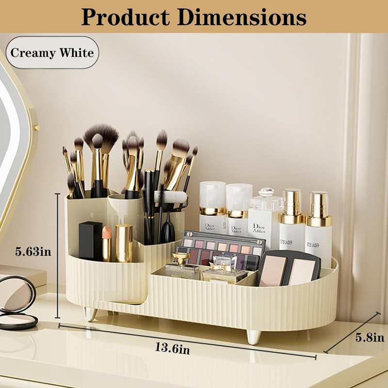 360° Rotating Vanity Makeup Organizer with Brush Holder, Large Spinning Cosmetic Item image 4