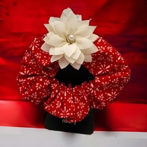 Red Floral Scrunchie with White Pearl Flower - $7.99