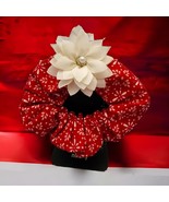 Red Floral Scrunchie with White Pearl Flower - $10.96 CAD