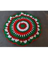 Crochet Handmade Hot Pad Table Centerpiece Christmas Round 14&#39;&#39; Green Re... - £12.80 GBP