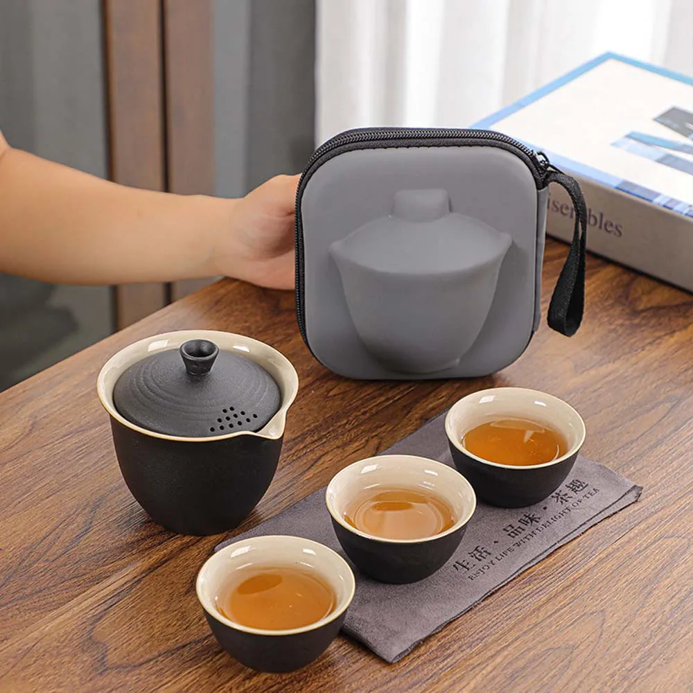 Travel Tea Set Portable Outdoor Camping 1 Pot Fills 3 Cups Tea Making Tool - £20.11 GBP