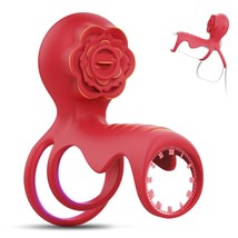 Vibrating Cock Ring With Rose Clitoral Stimulator, Silicone Penis Ring Clitoris  - £25.02 GBP