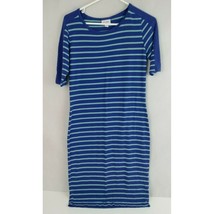 Lularoe Julia   Dress Blue With Aqua Stripes Size Medium - £8.43 GBP