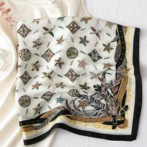 Women Scarf Bird Feathers Print Decorative Scarf Silky Satin Brown Black... - £23.11 GBP