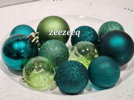 Christmas Peacock Teal Emerald Green 1.75&quot; Glitter Shatterproof Ornament... - $13.99