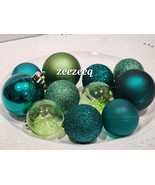 Christmas Peacock Teal Emerald Green 1.75&quot; Glitter Shatterproof Ornament... - £11.18 GBP