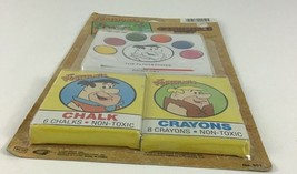 The Flintstones Coloring Set Watercolors Paint Crayons Chalk Vintage 199... - $16.29