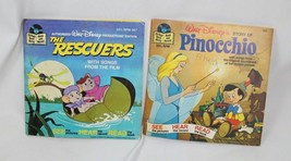 Vintage Walt Disney Pinocchio &amp; The Rescuers Read Along Book &amp; Record Bundle - £13.22 GBP