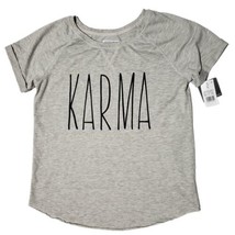 Grayson Threads Women&#39;s Dear Karma Shirt L Gray Soft Stretch Short Sleeves - £5.92 GBP