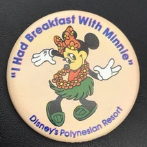 Hula Minnie Mouse Disney’s Polynesian Resort Pin Button Vintage Pinback - £7.95 GBP