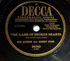 Bob Hannon &amp; Johnny Ryan 78 Game Of Broken Hearts / Yesterday&#39;s Roses SH1D - £5.48 GBP