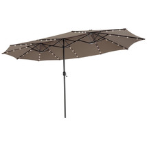 Patio 15Ft Twin Double-Sided Umbrella 48 Solar Led Lights Crank Outdoor Coffee - £155.10 GBP