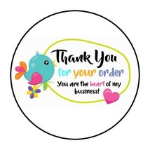 30 Thank You For Your Order Envelope Seals Labels Stickers 1.5&quot; Round bird heart - £5.96 GBP