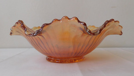 Imperial Glass Iridescent Carnival Marigold Smooth Rays Ruffled 8 Inch Bowl - £15.80 GBP