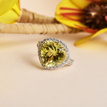 Green Gold &amp; Cubic Zirconia Engagement 925 Sterling Silver Statement Ring - £159.04 GBP