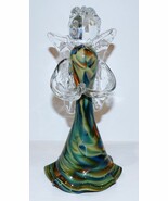 EXQUISITE BLOWN ART GLASS ANGEL BEAUTIFUL DESIGN BLUE YELLOW CREAM 9&quot; SC... - $113.84