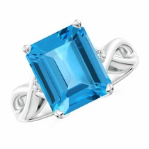 ANGARA Twist Shank Emerald Cut Swiss Blue Topaz Statement Ring - £729.95 GBP