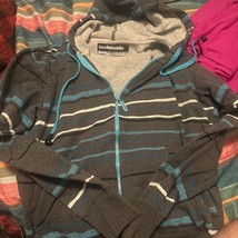 Hoodiebuddie Black &amp; Gray Stripe Full Zip Front Hoodie w/HB3 Tech. Mens ... - $15.83