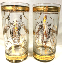 2 Statue of Liberty Glass Tumblers Clear with Gold Design &amp; Textured Sid... - £19.25 GBP