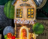 Fairy Garden LED Light Up Cottage House With Colorful Yarn Wool Welcome ... - $34.99