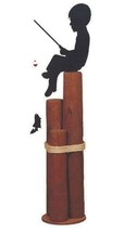 Fishing Child Silhouette Pier Post - Boy With Fish Pole Bobber &amp; Fish Amish Usa - £150.70 GBP