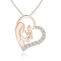 Authenticity Guarantee 
Diamond Heart Mother &amp; Baby Pendant in 14K Rose Gold - £407.36 GBP
