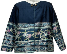 Vintage Siam Imports Handpainted Batik on Thai Silk Navy Blue Shirt Size XL - £22.77 GBP