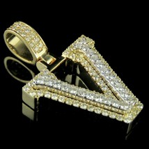 2 CT Imitation Diamant Initiale &#39;V&#39; Lettre Charme Pendentif 14K Jaune Plaqué Or - £143.84 GBP