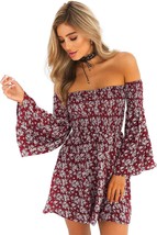 Floral Long Sleeve Off Shoulder Dress - £44.34 GBP