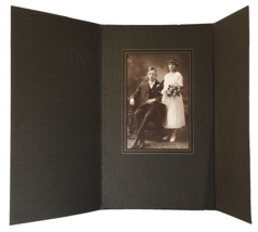 Antique Photo on Board Folder Wedding Portrait Young Couple Big Ears Fun... - £18.13 GBP