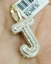 14K Yellow Gold Over Baguette Diamonds Initial Alphabet Letter J Pendant Charm  - £99.64 GBP