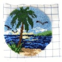 Vintage Finished Latch Hook Palm Tree Seagulls Ocean Rya Mid Century Wal... - £21.42 GBP