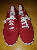 KEDS LADIES RED CANVAS LACE-UP SNEAKERS-8-WORN ONCE-CLEAN-GREAT - £16.44 GBP