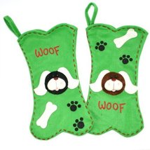 Black Ginger Dog Fabric Woof Bone Shaped Christmas Stocking - £6.24 GBP