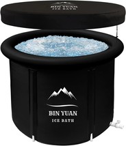 B&amp;Y Portable Ice Bath Tub, Foldable Bathtub For, Black+Lid, 35.43&quot;Φ X 29.53&quot;H - £73.14 GBP