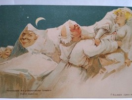 Fantasy Postcard F Killinger Swiss Alps Mountain Face Anthropomorphic Monks Moon - £37.36 GBP