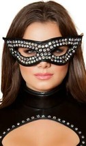 Rhinestone Cat Eye Mask Wet Look Elastic Strap Woman Kitten Costume Black M4402 - £10.89 GBP
