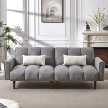 Grey Linen Futon Sofa Bed with Wooden Legs - $456.99