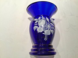 Czechoslovakia Cobalt Hand Painted Vase Signed On Bottom 1920-40s - £25.88 GBP