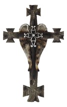 Black Biker Iron Cross With Angel Wings Layered Faux Wooden Wall Cross Plaque - £31.38 GBP
