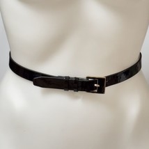 COLE HAAN Women’s Belt Glossy Black Leather Enamel Buckle Size Small - £11.37 GBP