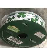 Saint Patricks Crafts Green Shamrocks On White Satin Ribbon:7/8inc/10yd - $9.34 CAD