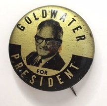 Barry Goldwater for president pin button 1964 Gold &amp; Black Harold Oleet &amp; Bros - £5.47 GBP