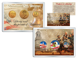 1976 Bicentennial Coin Collection Colorized Us 3-Coin Set 24K Plated Qtr Ike Jfk - £18.64 GBP